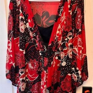 Studio 1940 Red and Black Floral Blouse